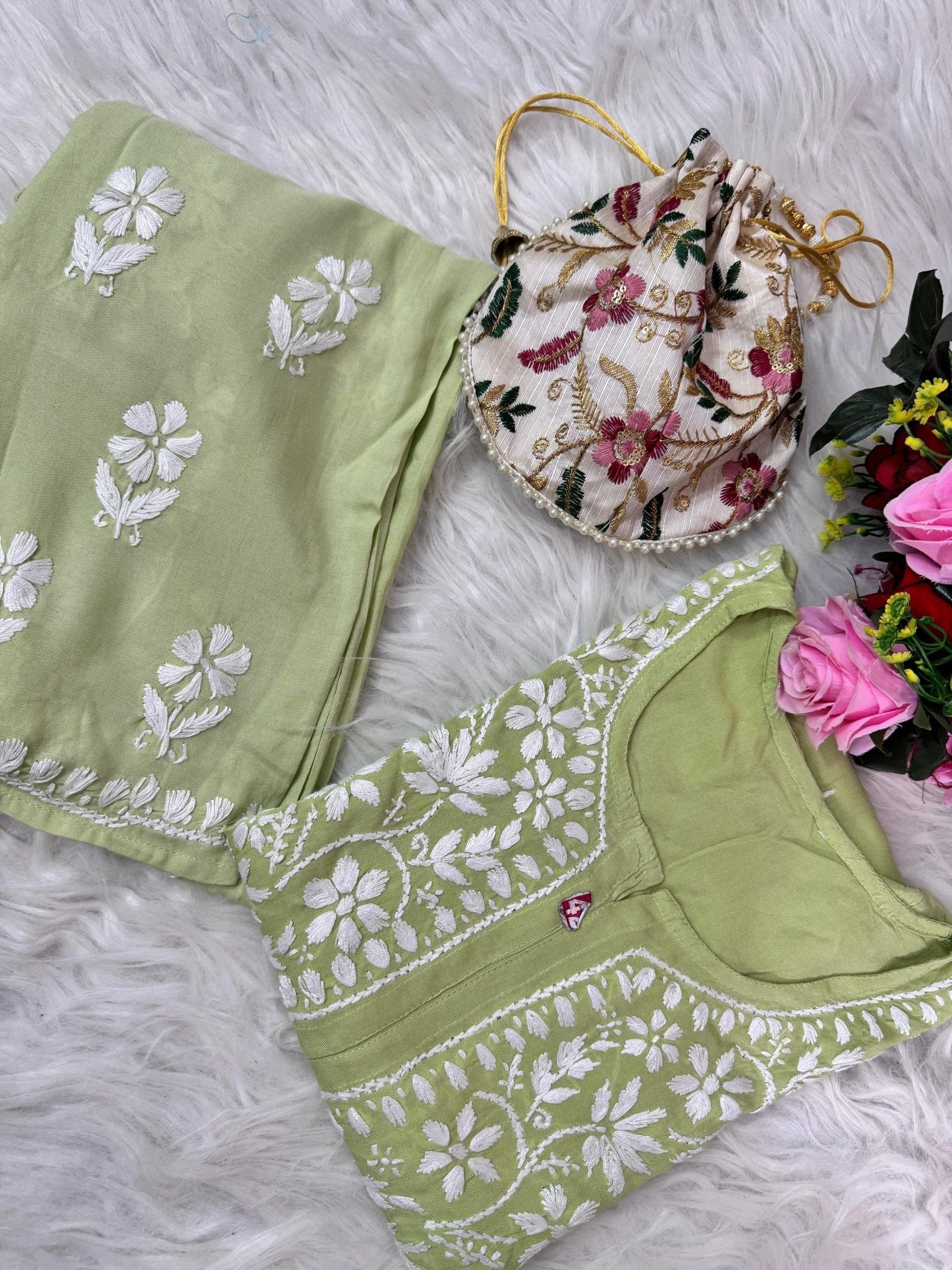 Santoshi Special Chikan Daman Co ord Set - chikankariofficial