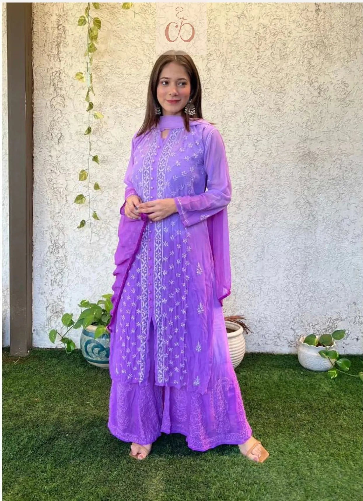 Shaded Fancy Mukaish Work Chikankari Set - chikankariofficial