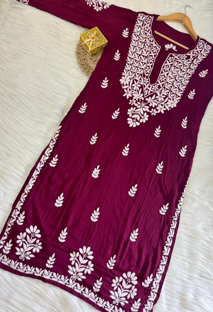 Soft & Breezy Elegant Modal Cotton Heavy kurtis - chikankariofficial