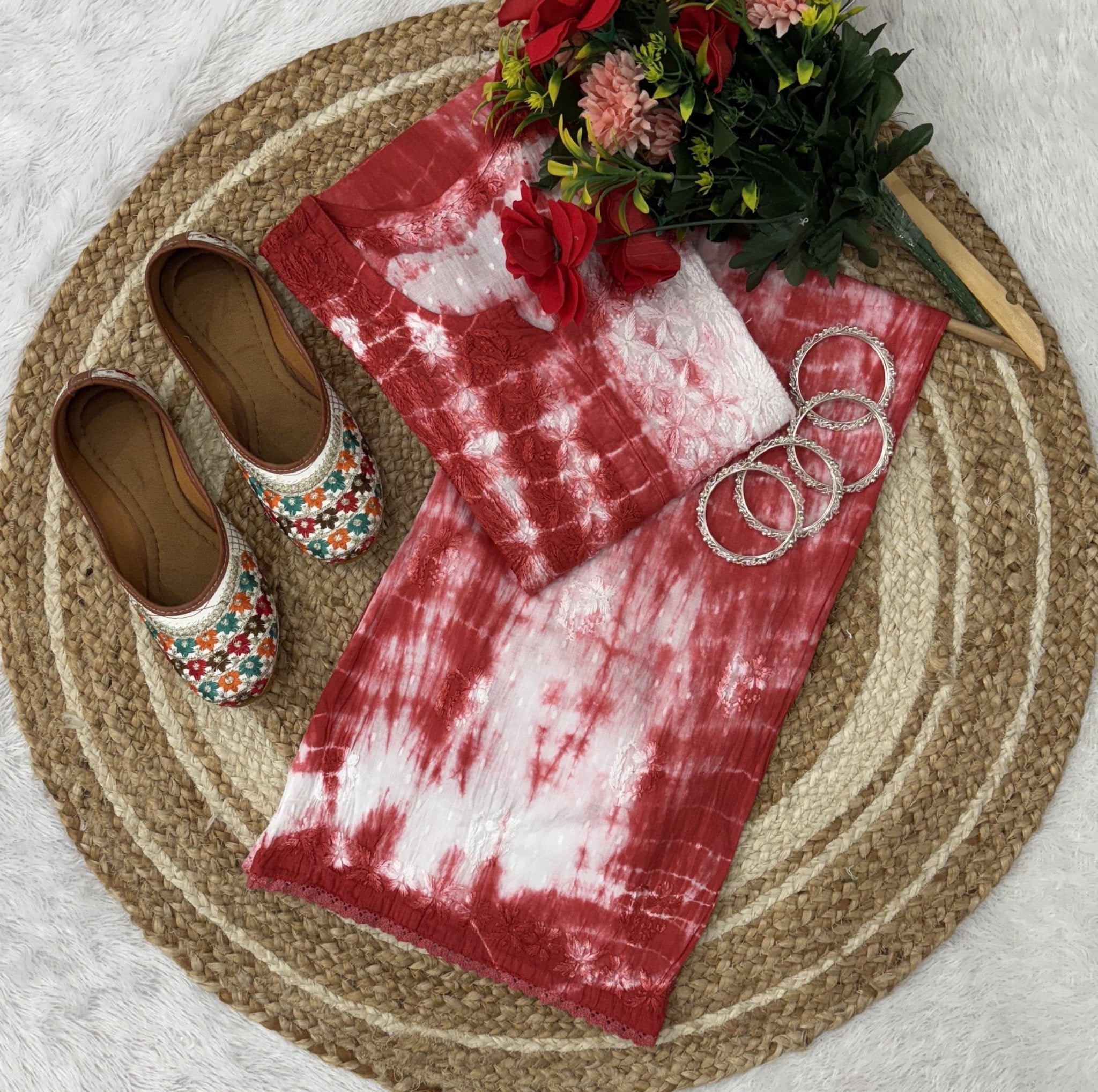 Tie & Dye Ghass patti Hand work Combo - chikankariofficial