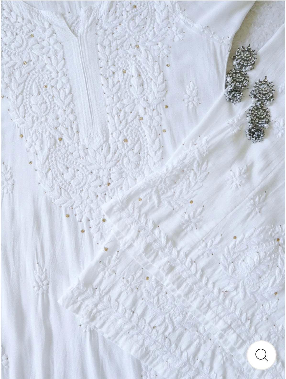 Zoya White Long rayon Muqaish Work kurta & Plazzo 2pc