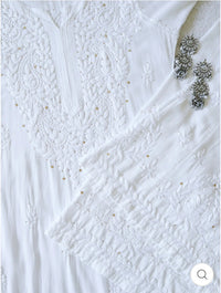 Zoya White Long rayon Muqaish Work kurta & Plazzo 2pc