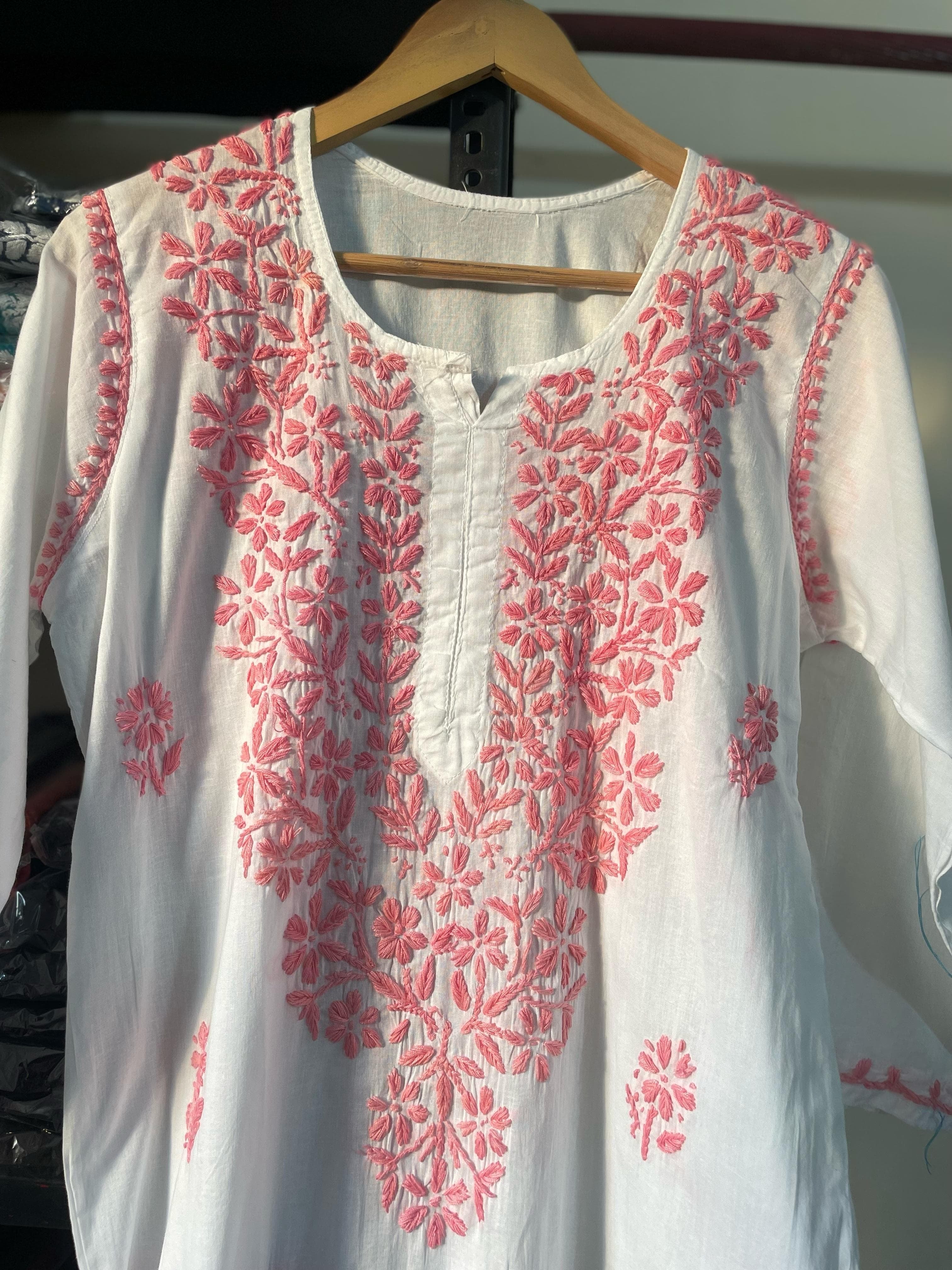 Color Thread White Chikankari Kurta