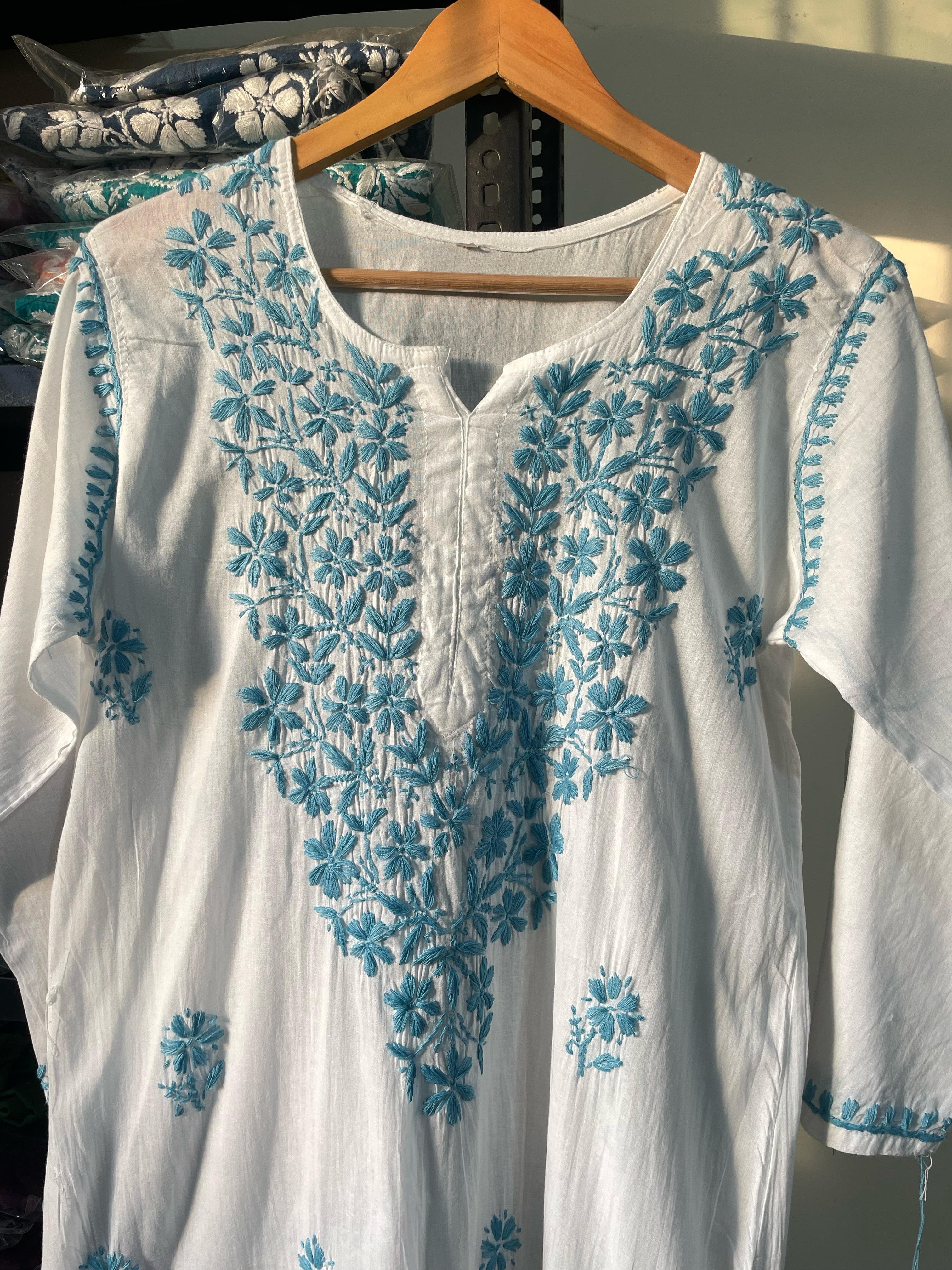 Color Thread White Chikankari Kurta