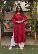 Chanderi 3d Gala Panel chikankari kurti