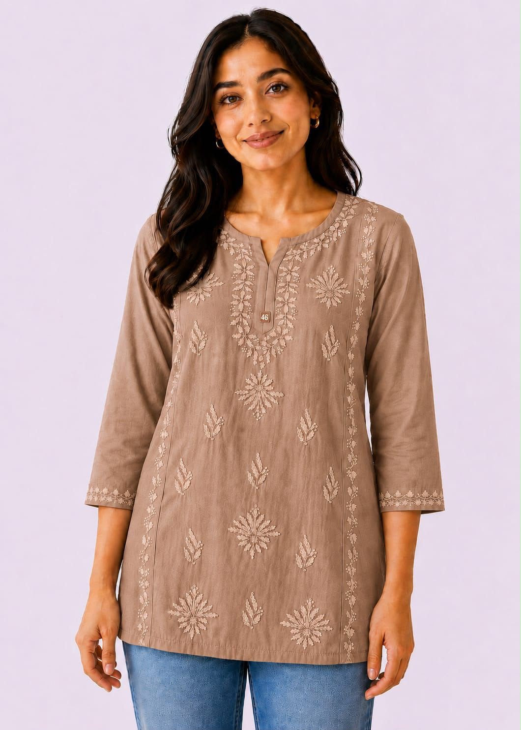 Rayon Dyeable Short Handwork Buta Top
