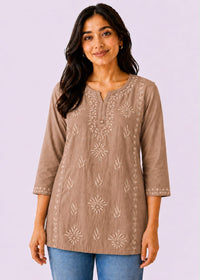Rayon Dyeable Short Handwork Buta Top