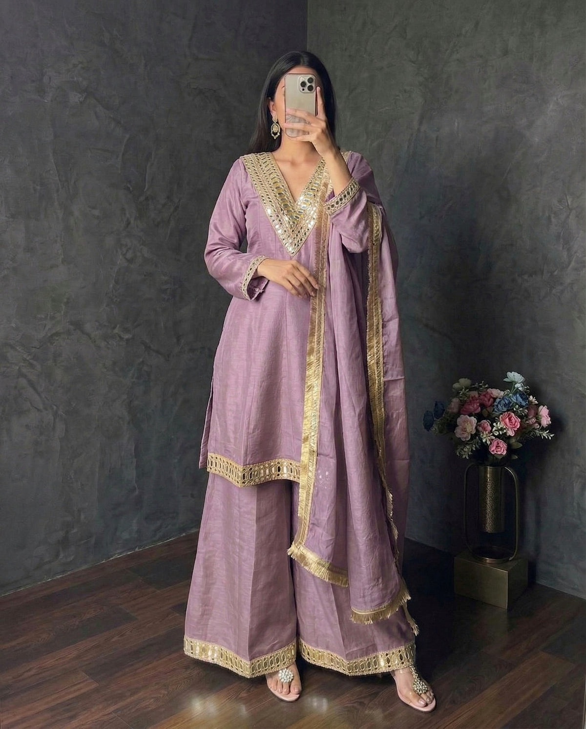 Designer Simmer Silk 3pc Suit Set - Chikankari official