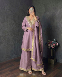 Designer Simmer Silk 3pc Suit Set - Chikankari official