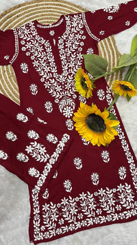 Reyon heavy work chikankari white embroidered set