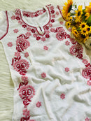 Pink Soft Thread in White chikankari