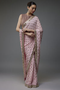 Sequins Baby Peach heavy Faux Georgette saree
