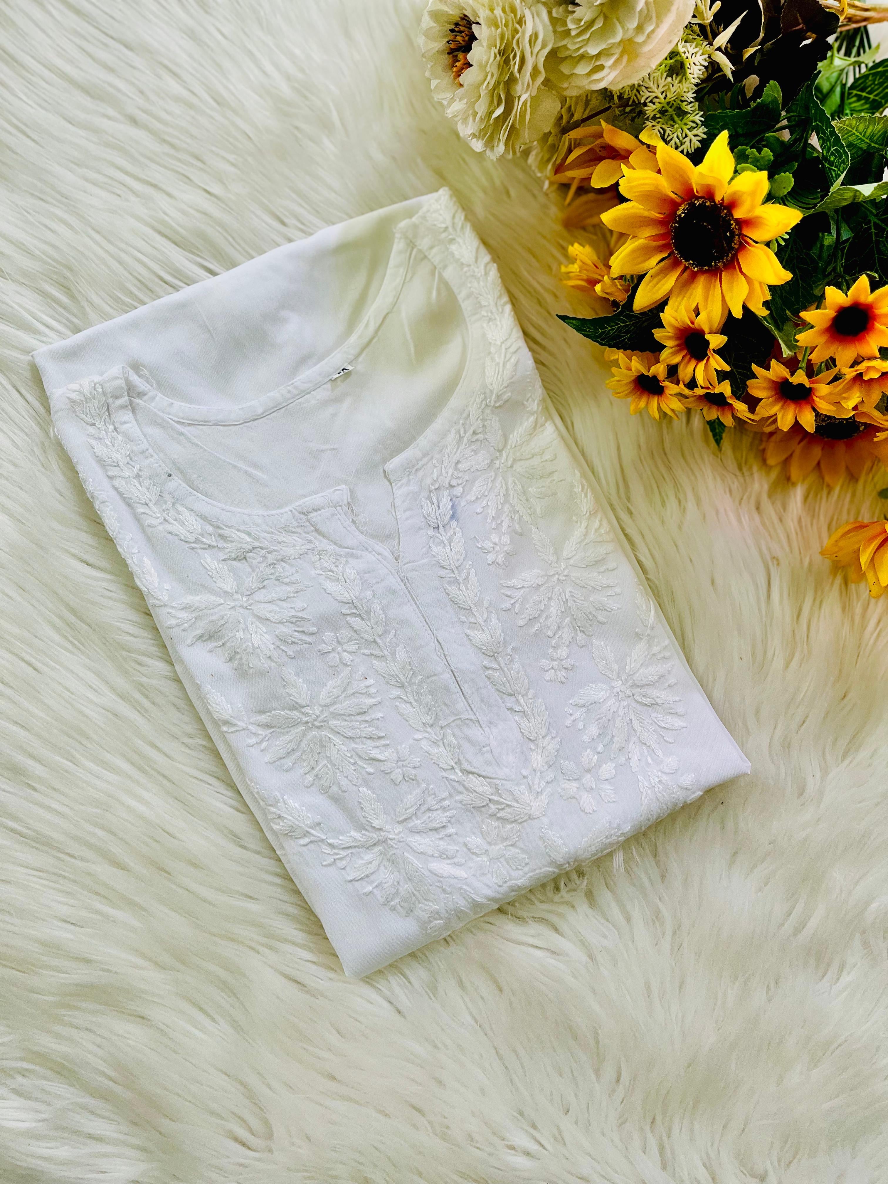 Rayon White chikankari soft kurta