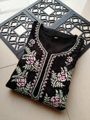 Designer Black kurta with dual colour thread fine chikankari work