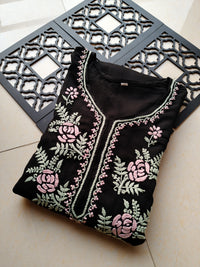Designer Black kurta with dual colour thread fine chikankari work