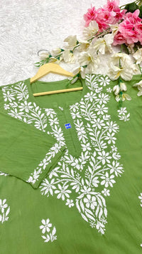 Rayon self white Embroidered