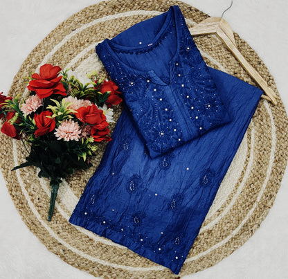 Lucknowi Ghass Patti Work Chanderi Kurti Plazzo Bharti Special