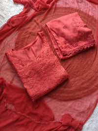 Modal Cotton Satin Embroidered 3pc Set
