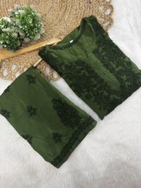 Threadwork designer kurta and pant soft rayon