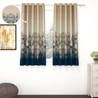 2 Pcs Beige & Blue Abstract Digital Faux Silk Medium room Darkening Window | Door | Long Door Curtains