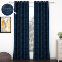 2 Pcs Navy Blue Grunge Blackout Emboss Faux Silk Room Darkening Window/Door/Long Door Curtains