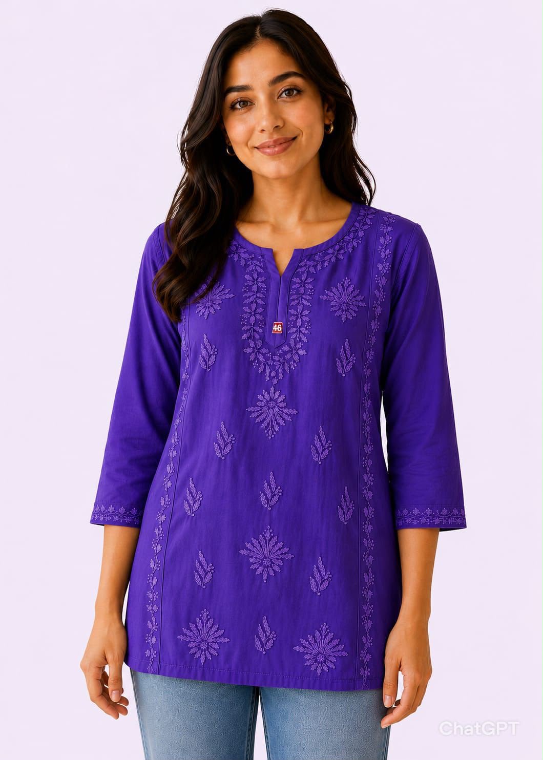 Rayon Dyeable Short Handwork Buta Top