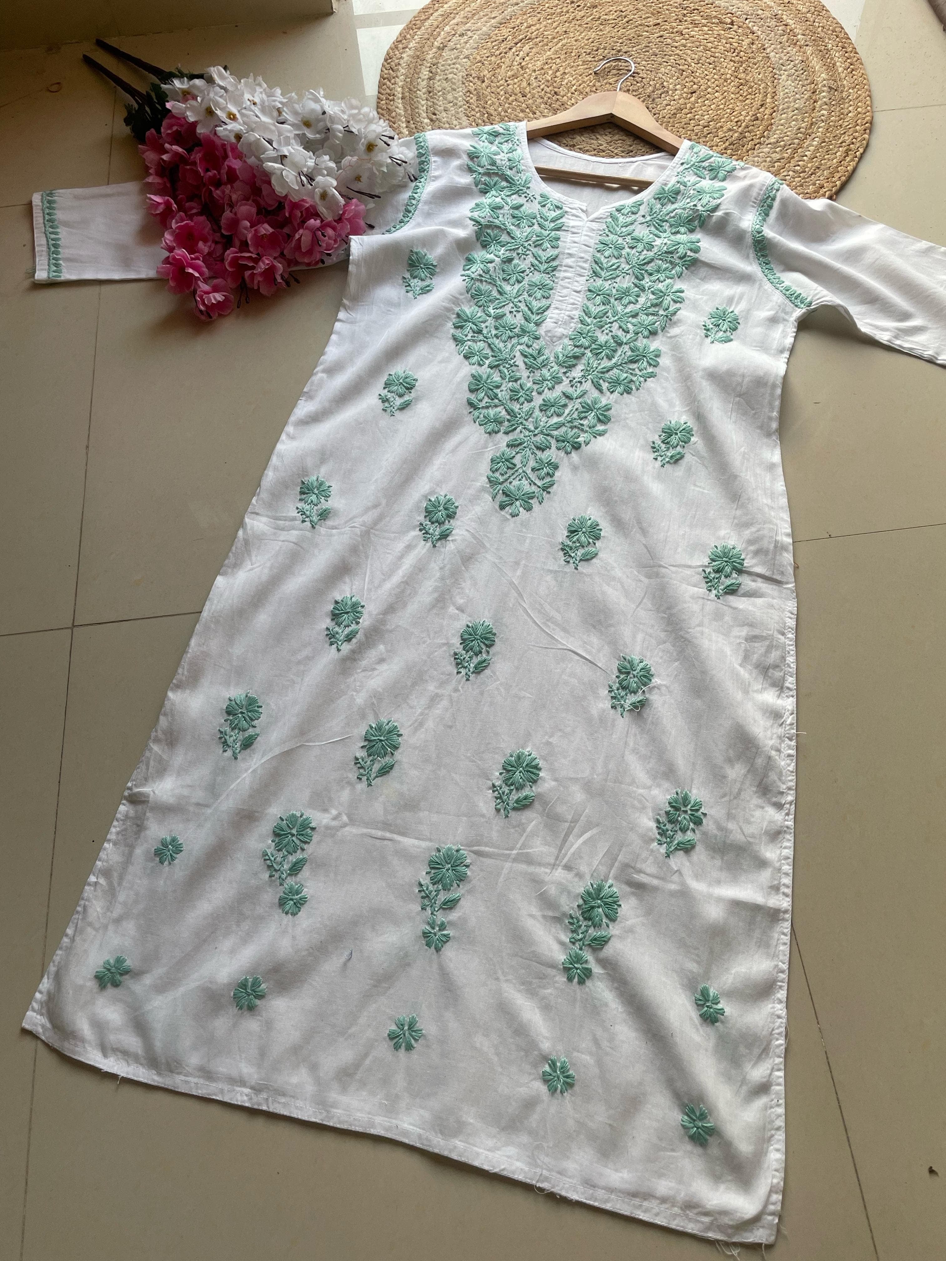 Color Thread White Chikankari Kurta