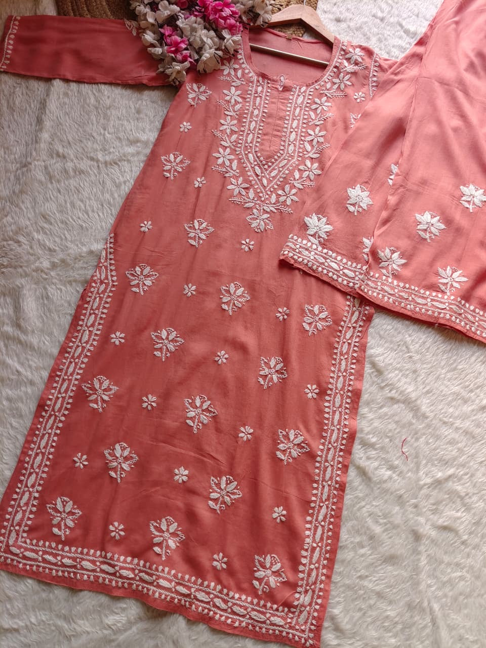 Modal cotton soft chikankari kurta with plazzo