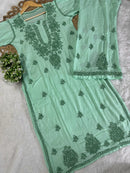 Threadwork designer kurta and pant soft rayon