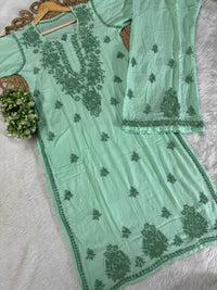 Threadwork designer kurta and pant soft rayon