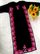 Glowing pink thread Black Base Chikankari Long Kurta