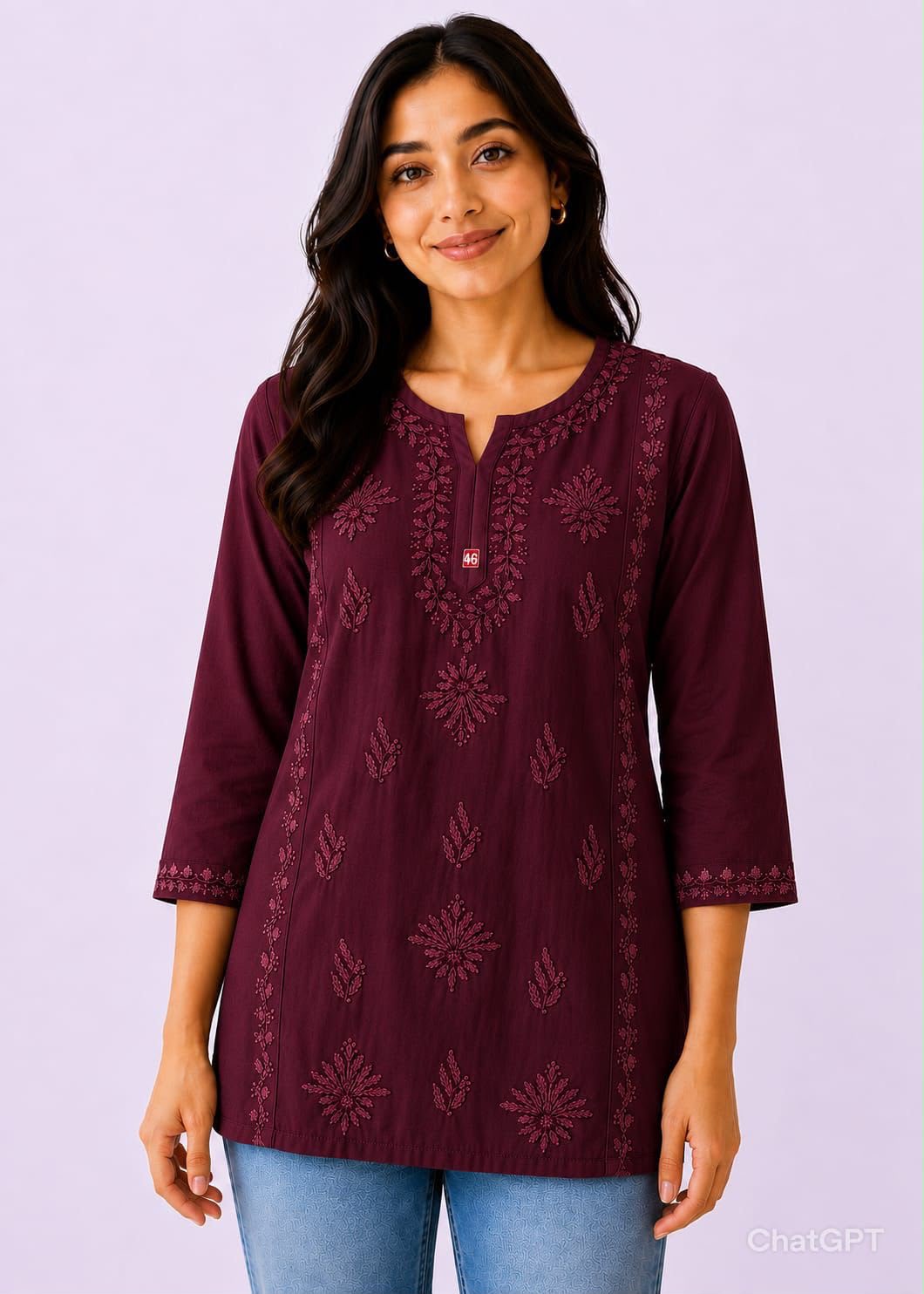 Rayon Dyeable Short Handwork Buta Top