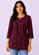 Rayon Dyeable Short Handwork Buta Top