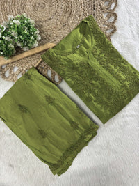 Threadwork designer kurta and pant soft rayon