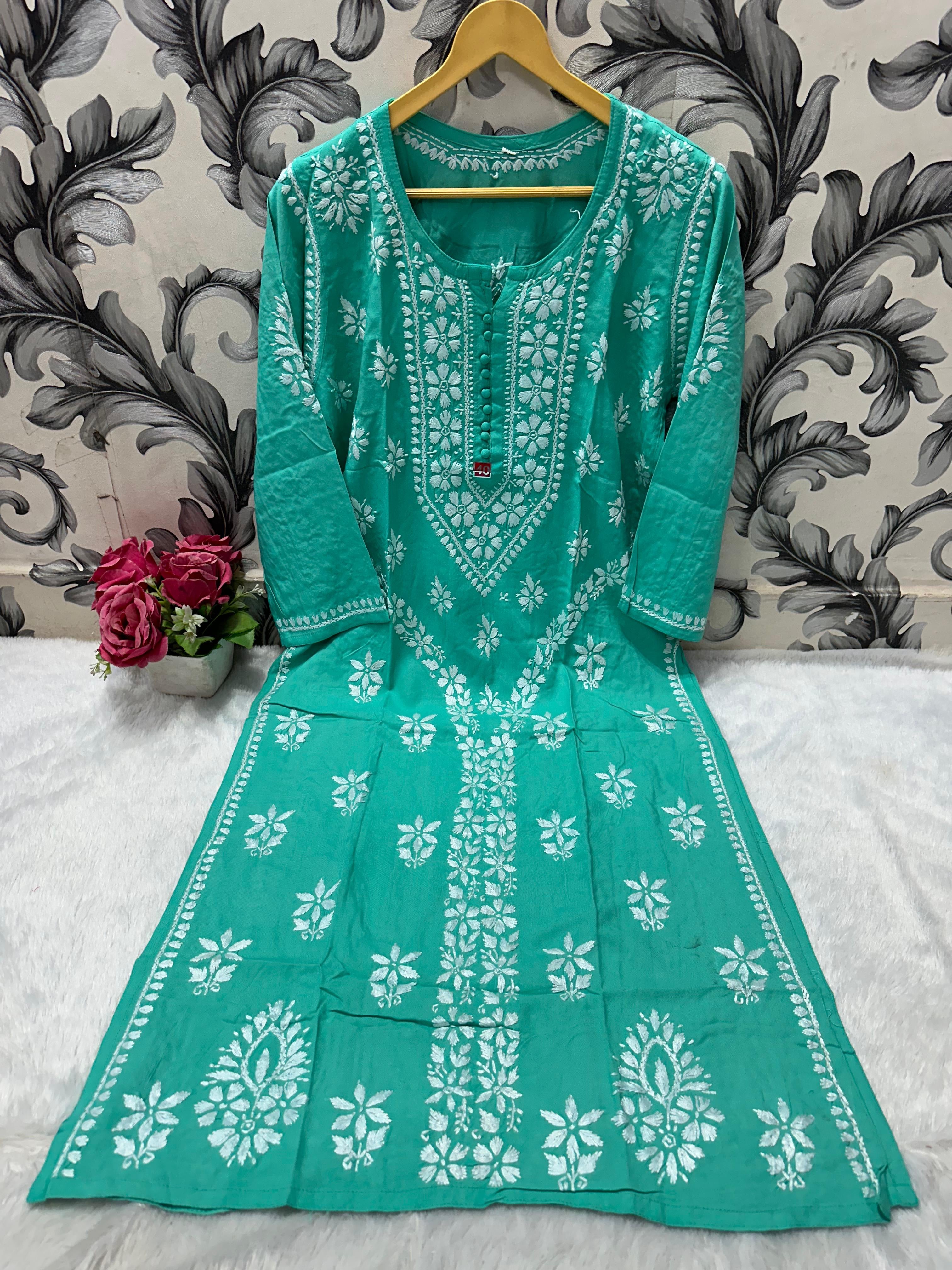 Designer Lanel with flower rayon Kurta