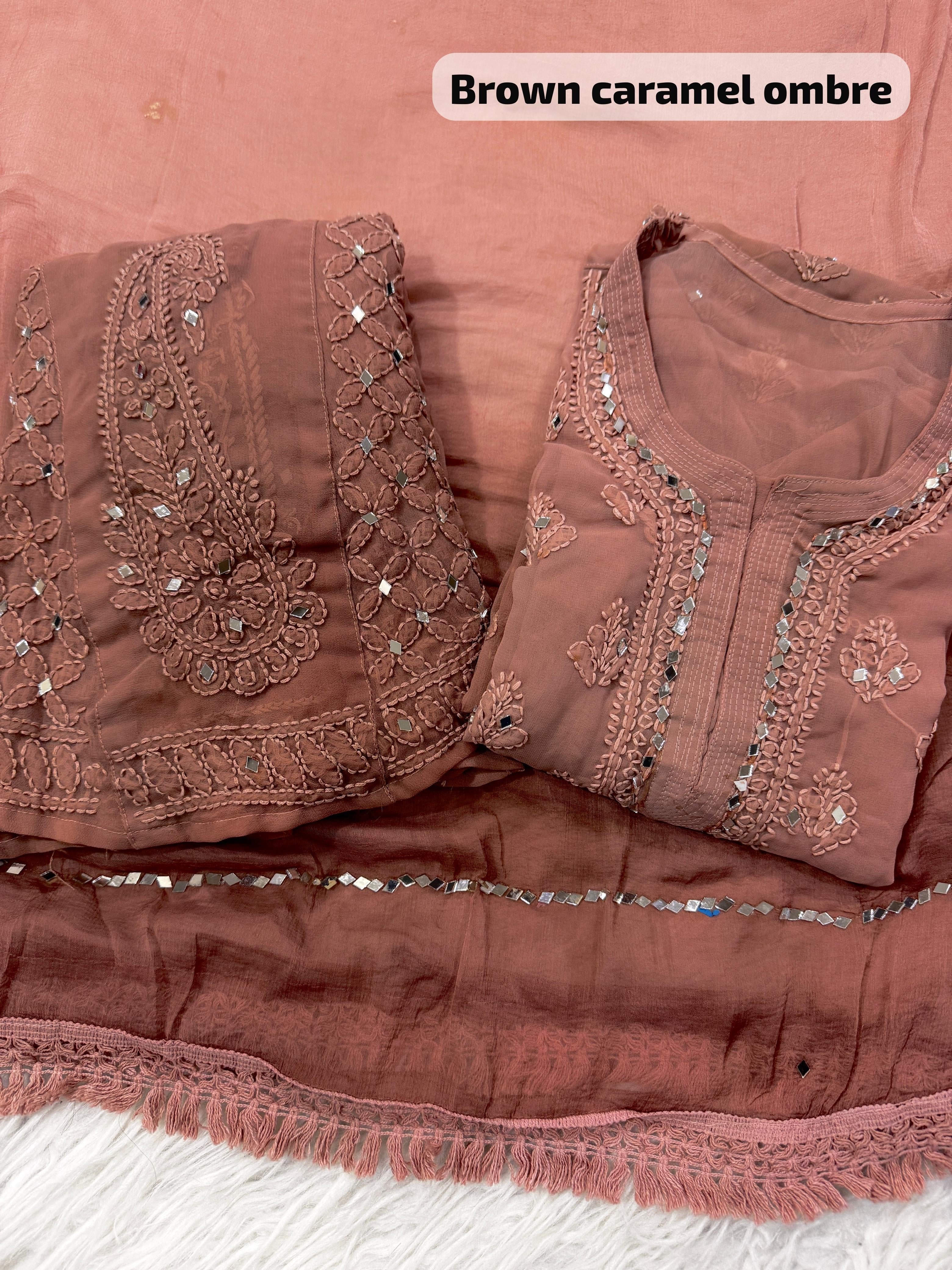 4pc Georgette  mirror work Set With Inner