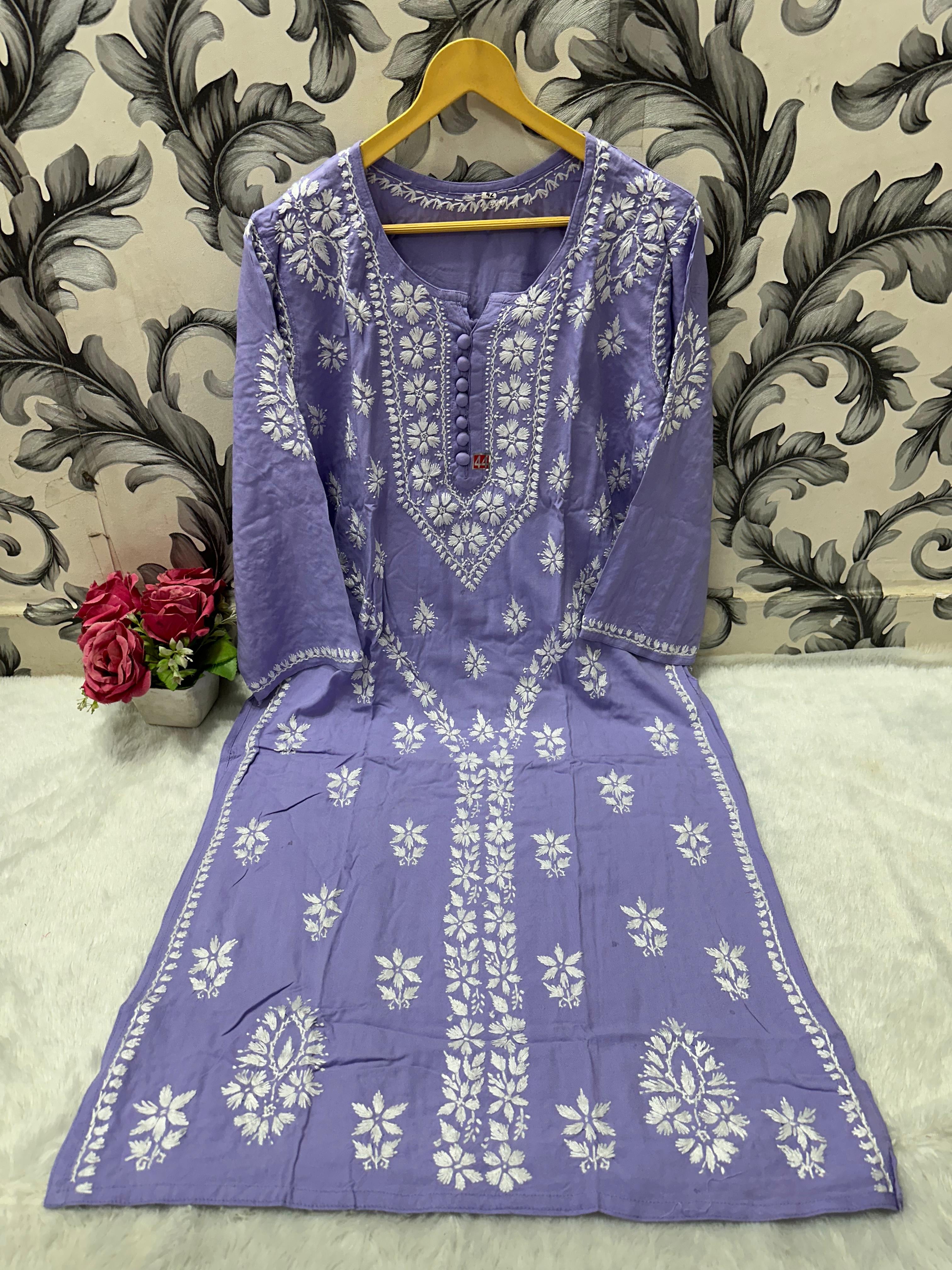 Designer Lanel with flower rayon Kurta