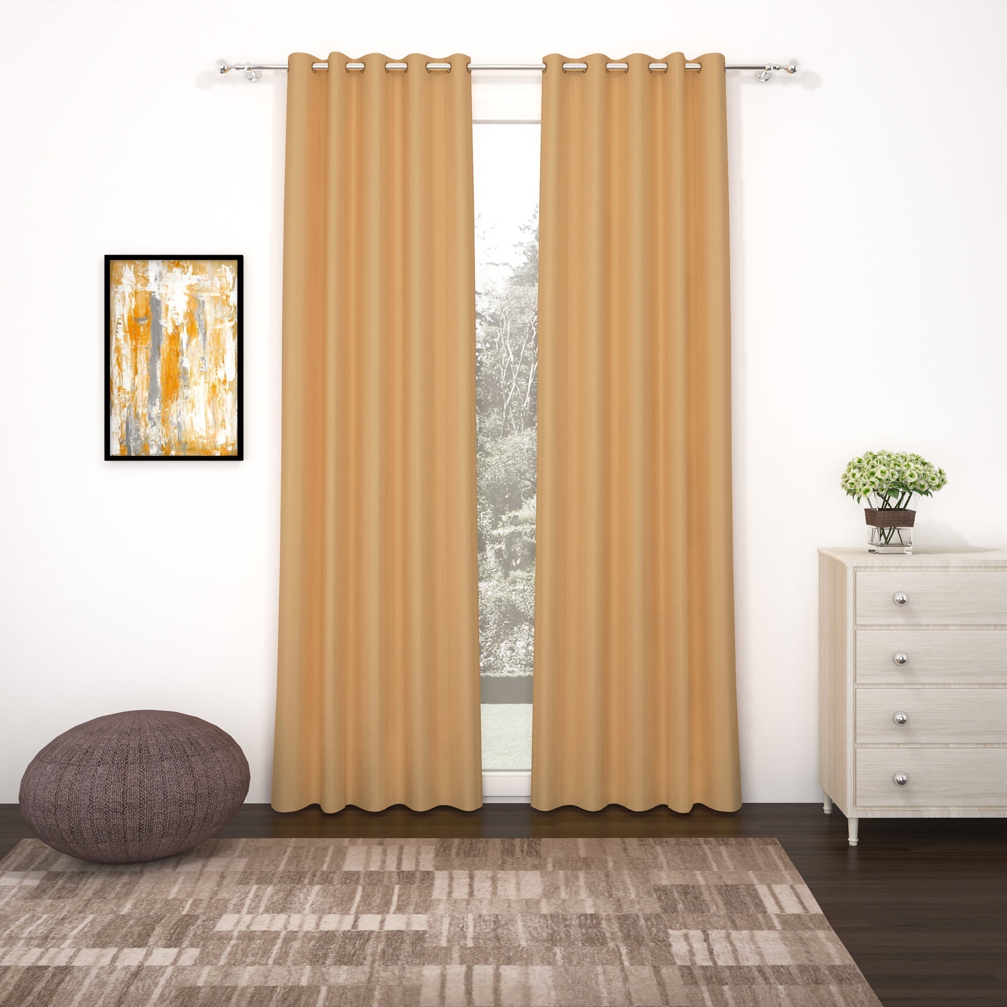 2 Pcs Mustard Blackout Faux Silk Room Darkening Window/Door/Semi Long Door/Long Door Curtains