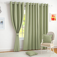 2 Pcs Green Blackout Faux Silk Room Darkening Window/Door/Semi Long Door/Long Door Curtains