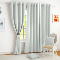 2 Pcs Grey Blackout Faux Silk Room Darkening Window/Door/Semi Long Door/Long Door Curtains