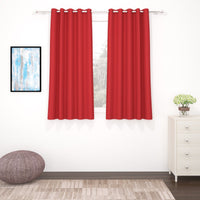 2 Pcs Red Blackout Faux Silk Room Darkening Window/Door/Long Door Curtains