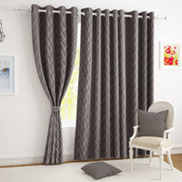 2 Pcs Blackout Foil Grey & Silver Curvy Line Dots Window/Door/Long Door Curtains