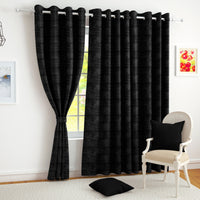 2 Pcs Black Grunge Blackout Emboss Faux Silk Room Darkening Window/Door/Long Door Curtains