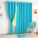 2 Pcs Blue Blackout Faux Silk Room Darkening Window/Door/Long Door Curtains