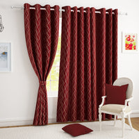 2 Pcs Blackout Foil Maroon & Golden Curvy line Dots Window/Door/Long Door Curtains