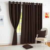 2 Pcs Brown Blackout Faux Silk Room Darkening Window/Door/Semi Long Door/Long Door Curtains