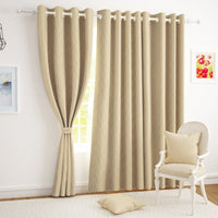 2 Pcs Blackout Foil Beige & Golden Curvy Line Dots Window/Door/Long Door Curtains