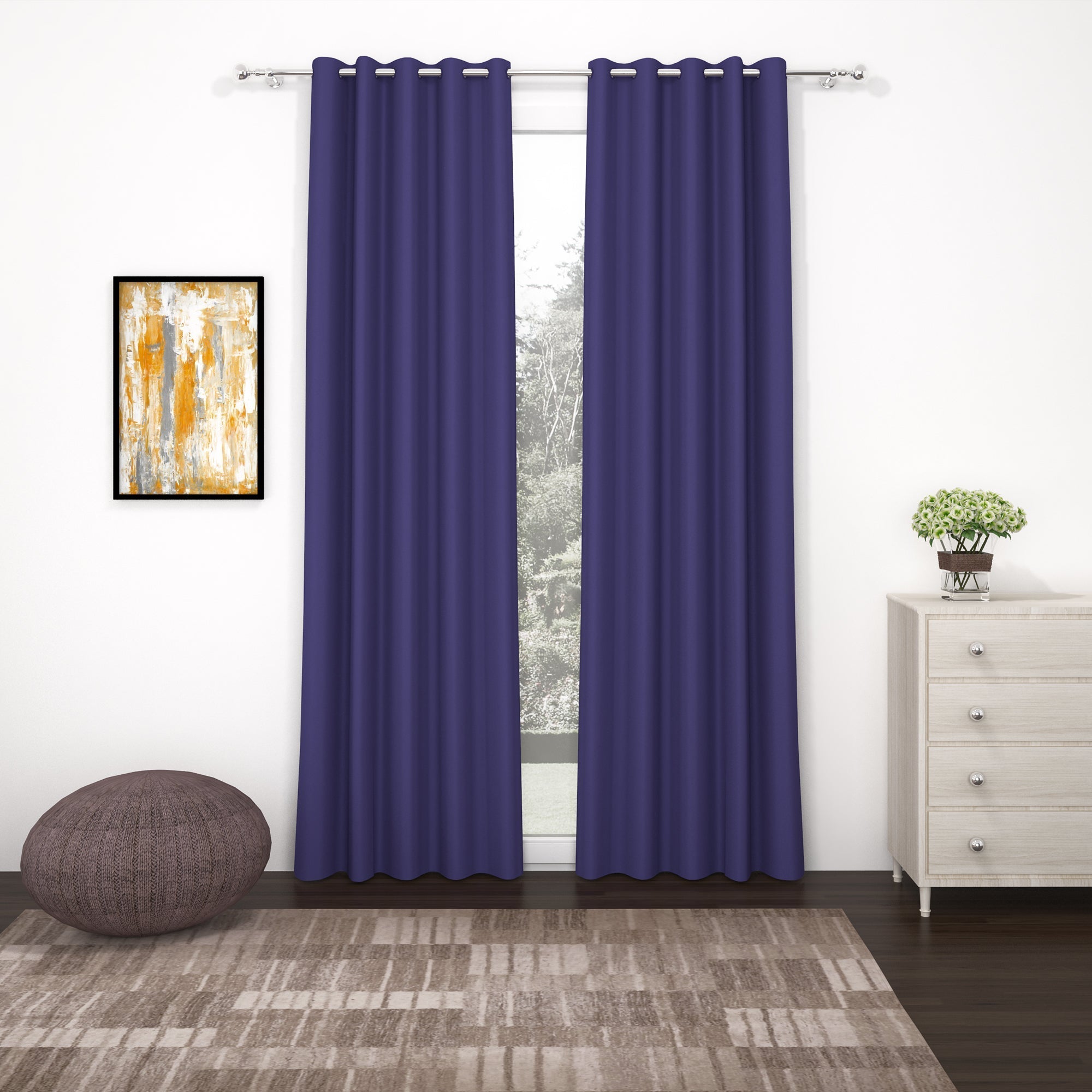 2 Pcs Violet Blackout Faux Silk Room Darkening Window/Door/Semi Long Door/Long Door Curtains