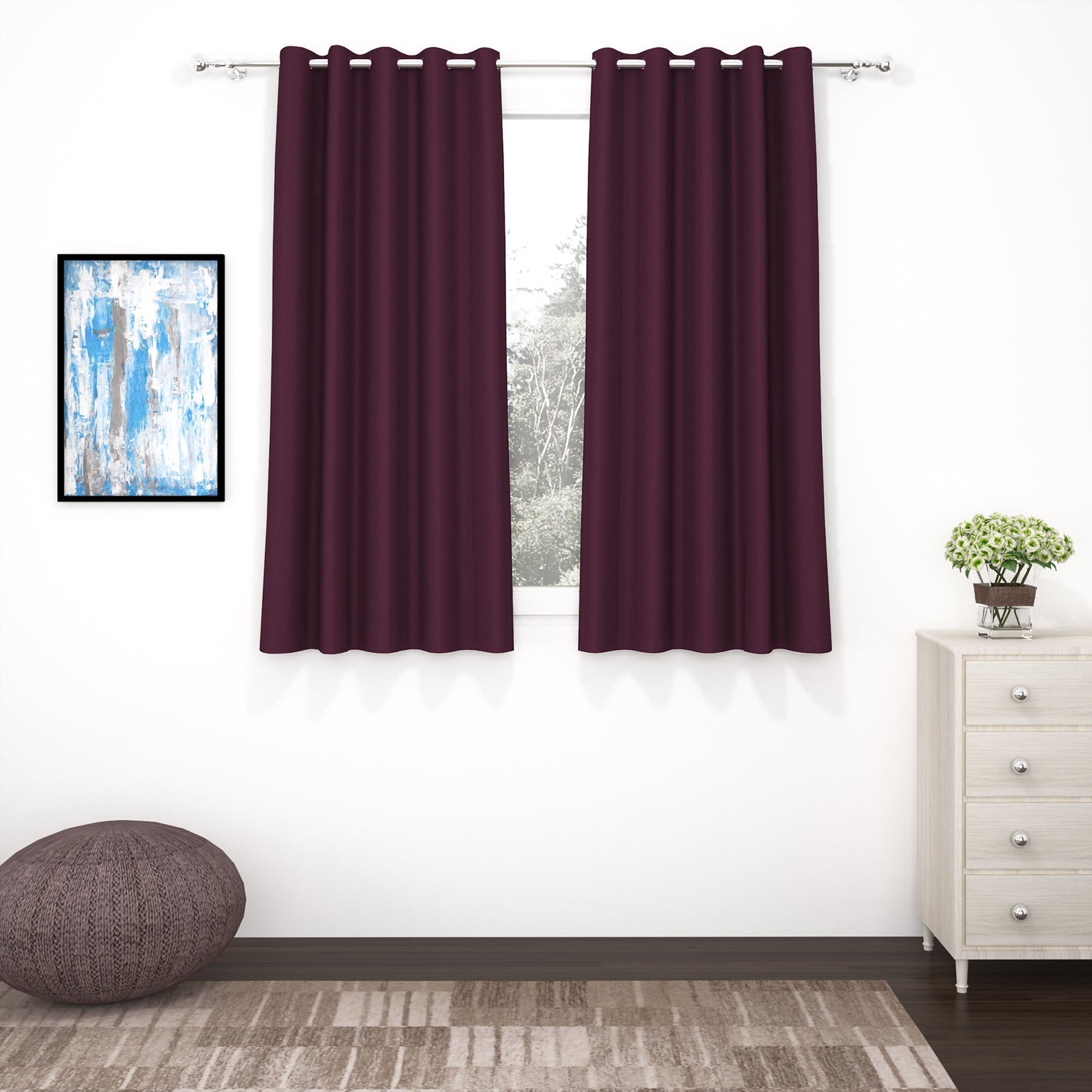 2 Pcs Purple Blackout Faux Silk Room Darkening Window/Door/Semi Long Door/Long Door Curtains