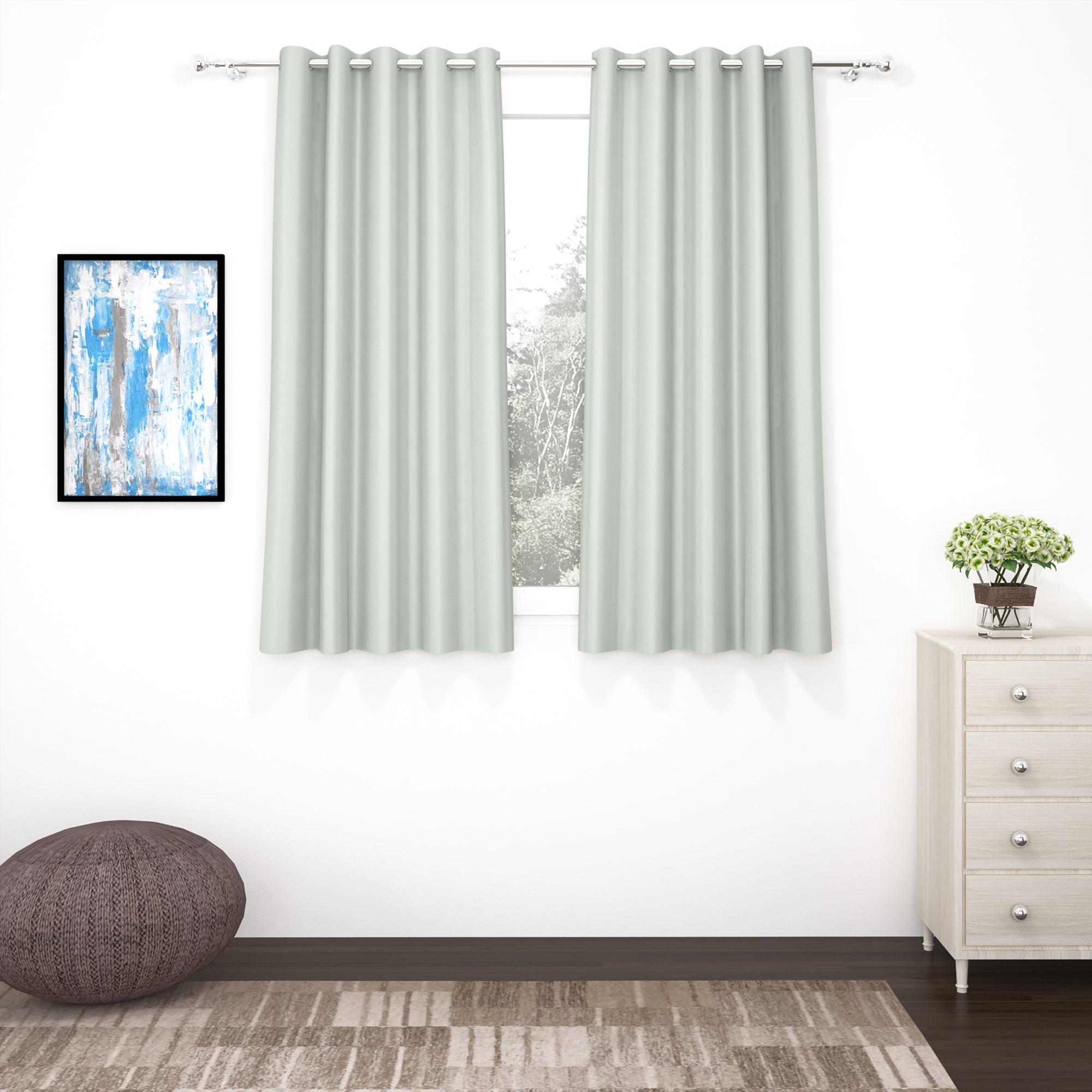 2 Pcs Grey Blackout Faux Silk Room Darkening Window/Door/Semi Long Door/Long Door Curtains